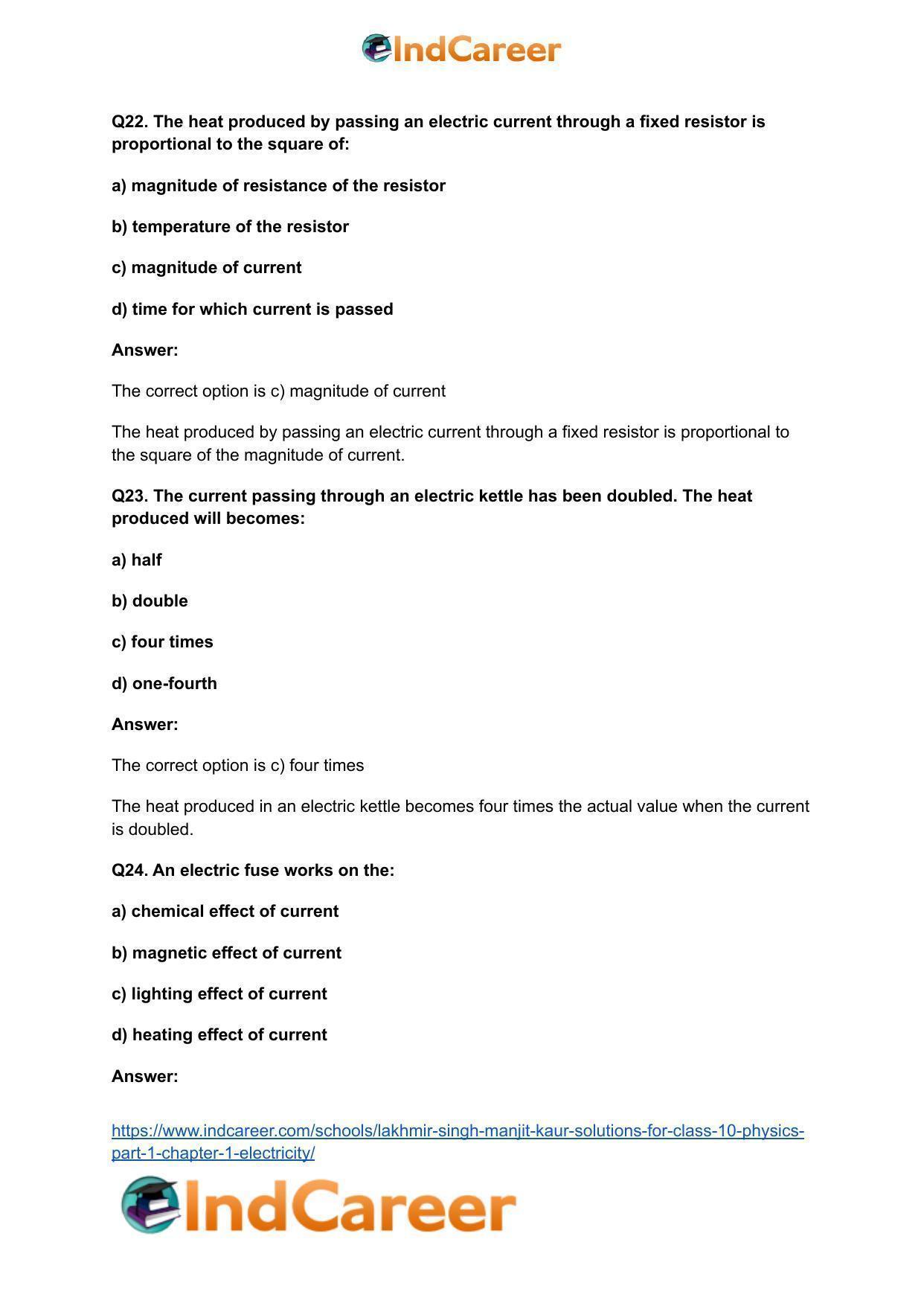Lakhmir Singh Manjit Kaur  Solutions for Class 10 Physics (Part 1) Chapter 1- Electricity - Page 126