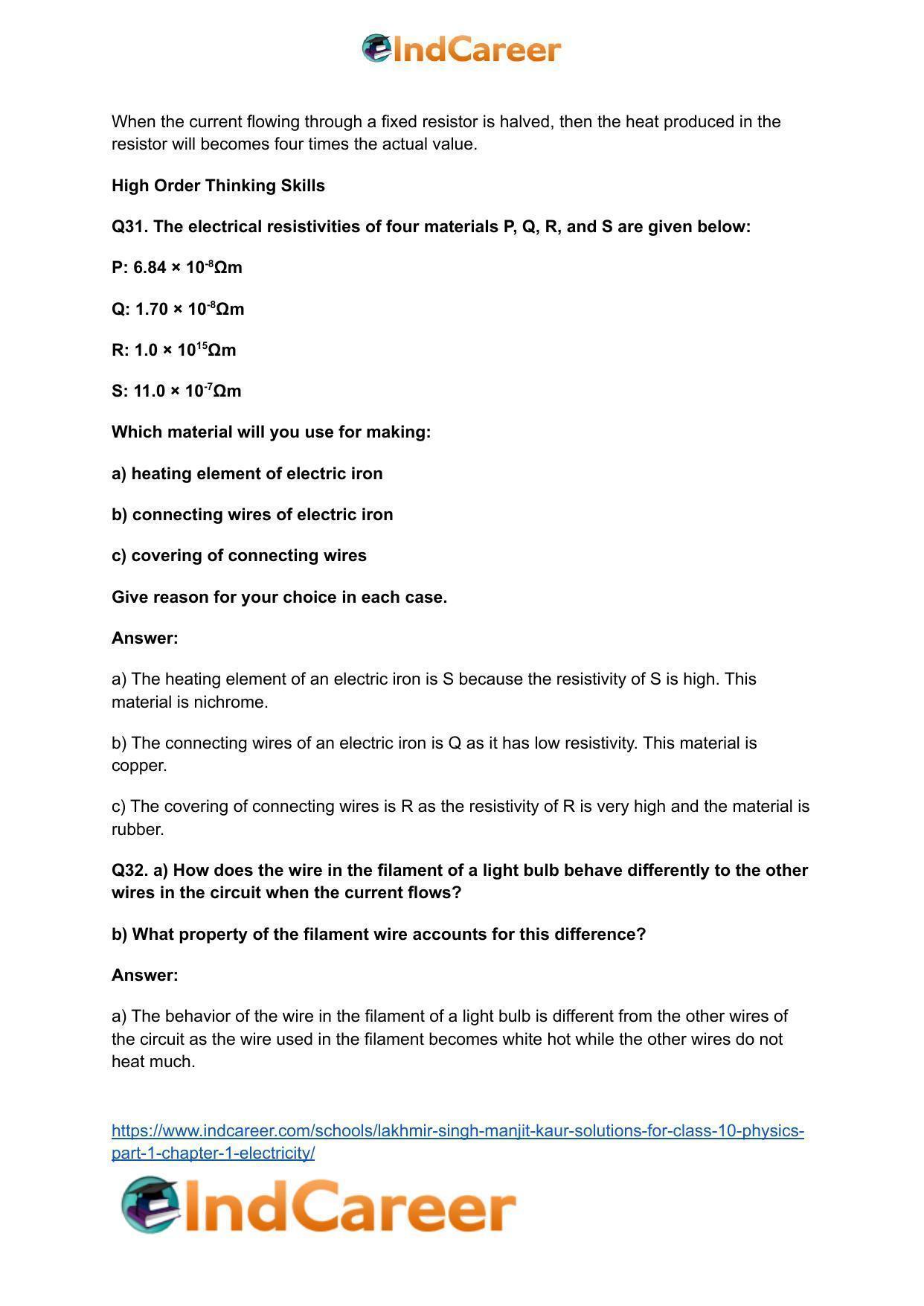 Lakhmir Singh Manjit Kaur  Solutions for Class 10 Physics (Part 1) Chapter 1- Electricity - Page 129
