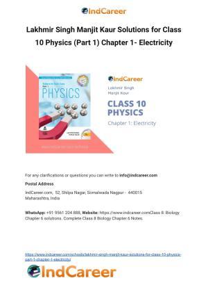 Lakhmir Singh Manjit Kaur  Solutions for Class 10 Physics (Part 1) Chapter 1- Electricity