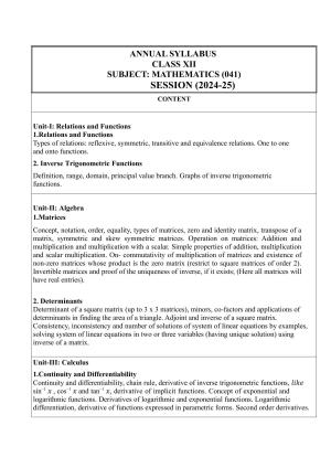 Edudel Class 12 Maths (English Medium) Syllabus 2025