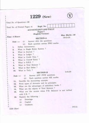 AP Inter 1st Year Accountancy Tally-I March-2020-VocationalQuestion Paper