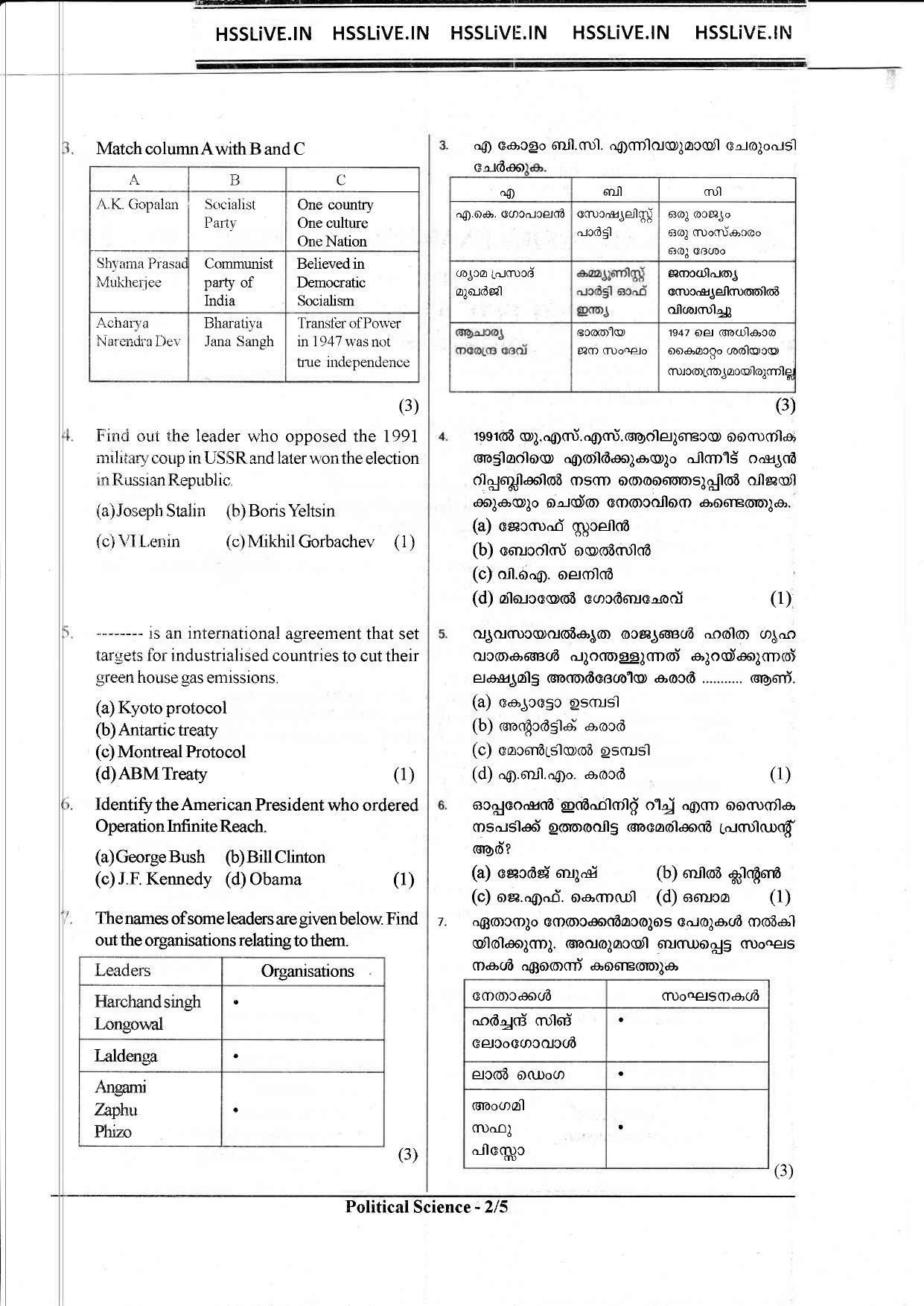 Kerala Plus Two 2018 Political Science Model Question Paper - Page 2