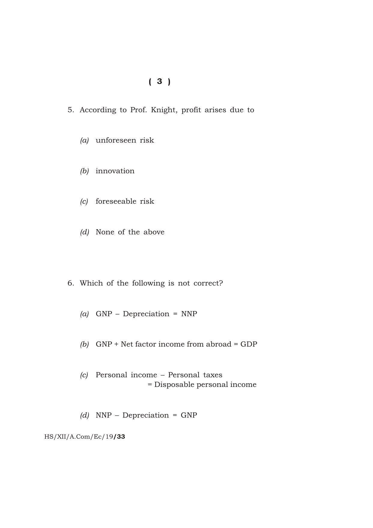 Meghalaya Board (MBOSE) Class 12 ECONOMICS 2019 Question Paper - Page 3