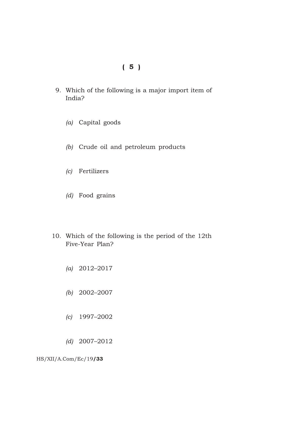 Meghalaya Board (MBOSE) Class 12 ECONOMICS 2019 Question Paper - Page 5