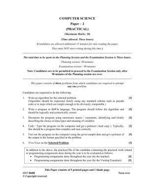 ISC Class 12 2017 COMPUTER SCIENCE Paper – 2 (PRACTICAL) Question Paper