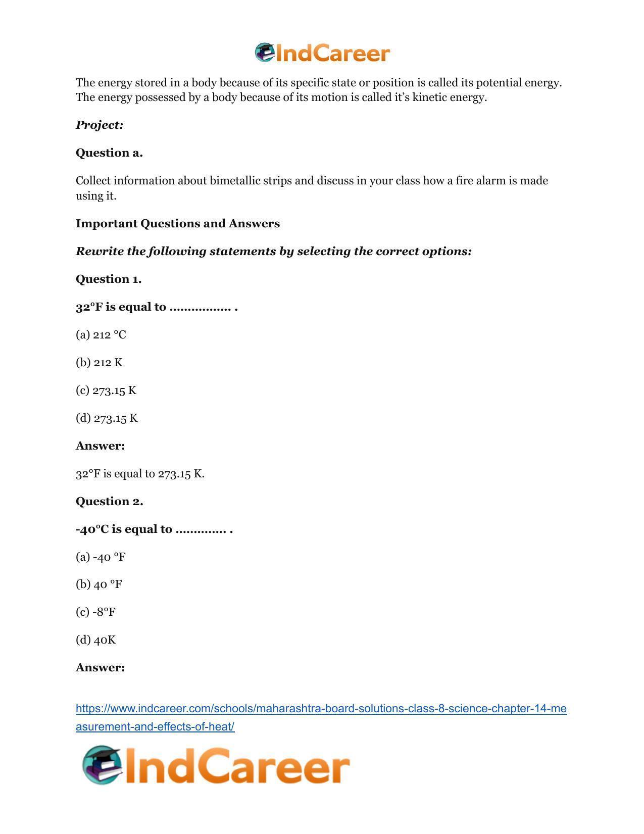 Maharashtra Board Solutions Class 8-Science: Chapter 14- Measurement and Effects of Heat - Page 14