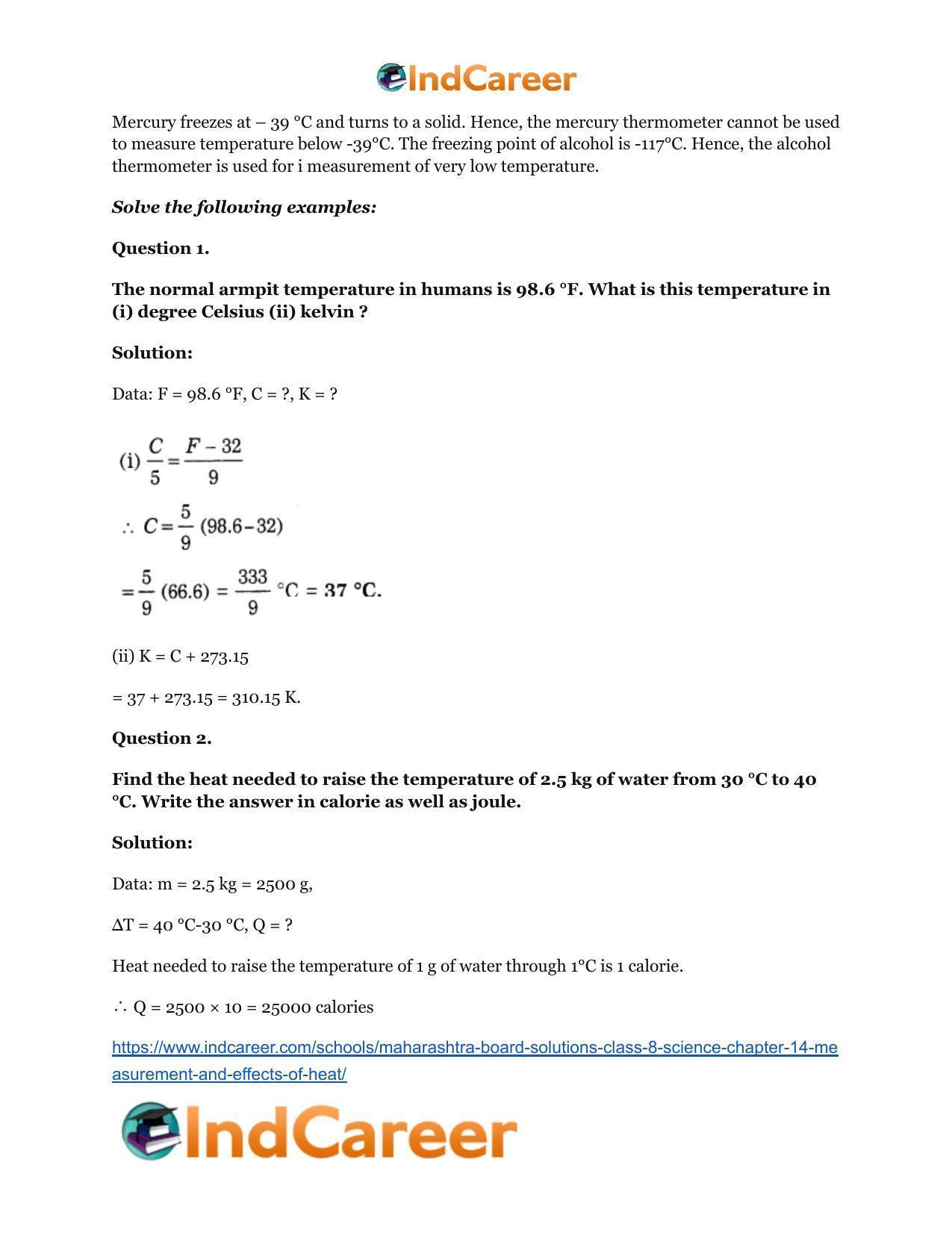 Maharashtra Board Solutions Class 8-Science: Chapter 14- Measurement and Effects of Heat - Page 36