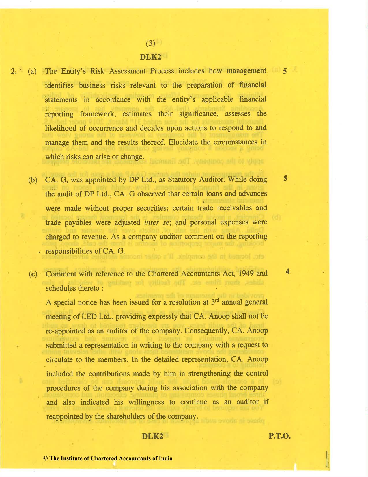 CA Final Nov 2019 Question Paper - Paper 3 – Advanced Auditing and Professional Ethics - Page 3