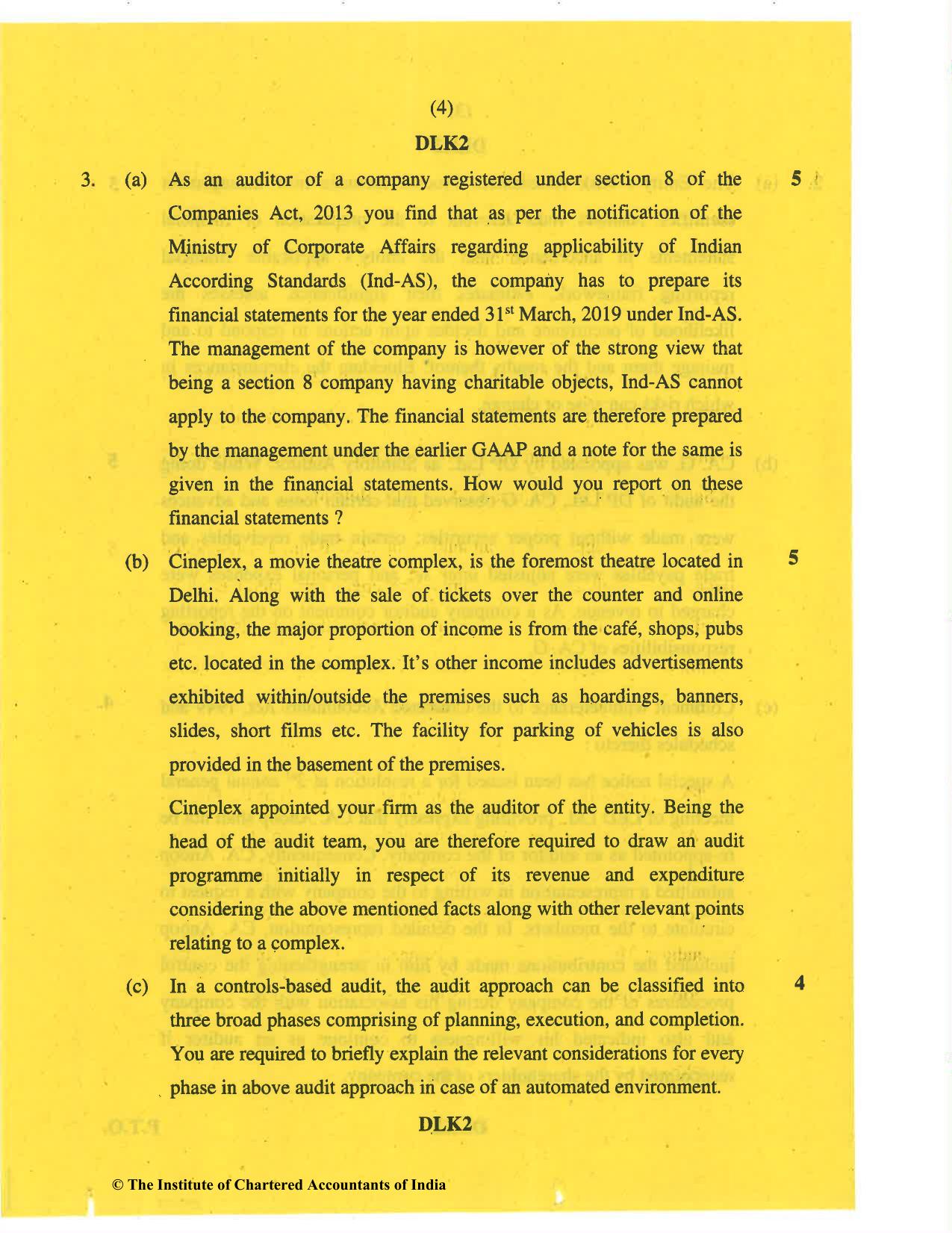 CA Final Nov 2019 Question Paper - Paper 3 – Advanced Auditing and Professional Ethics - Page 4