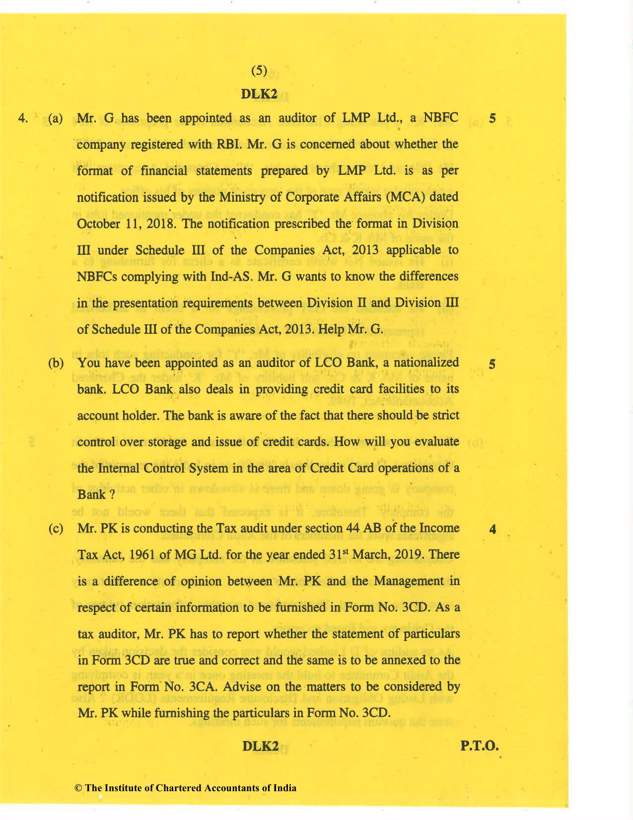 CA Final Nov 2019 Question Paper - Paper 3 – Advanced Auditing and Professional Ethics - Page 5