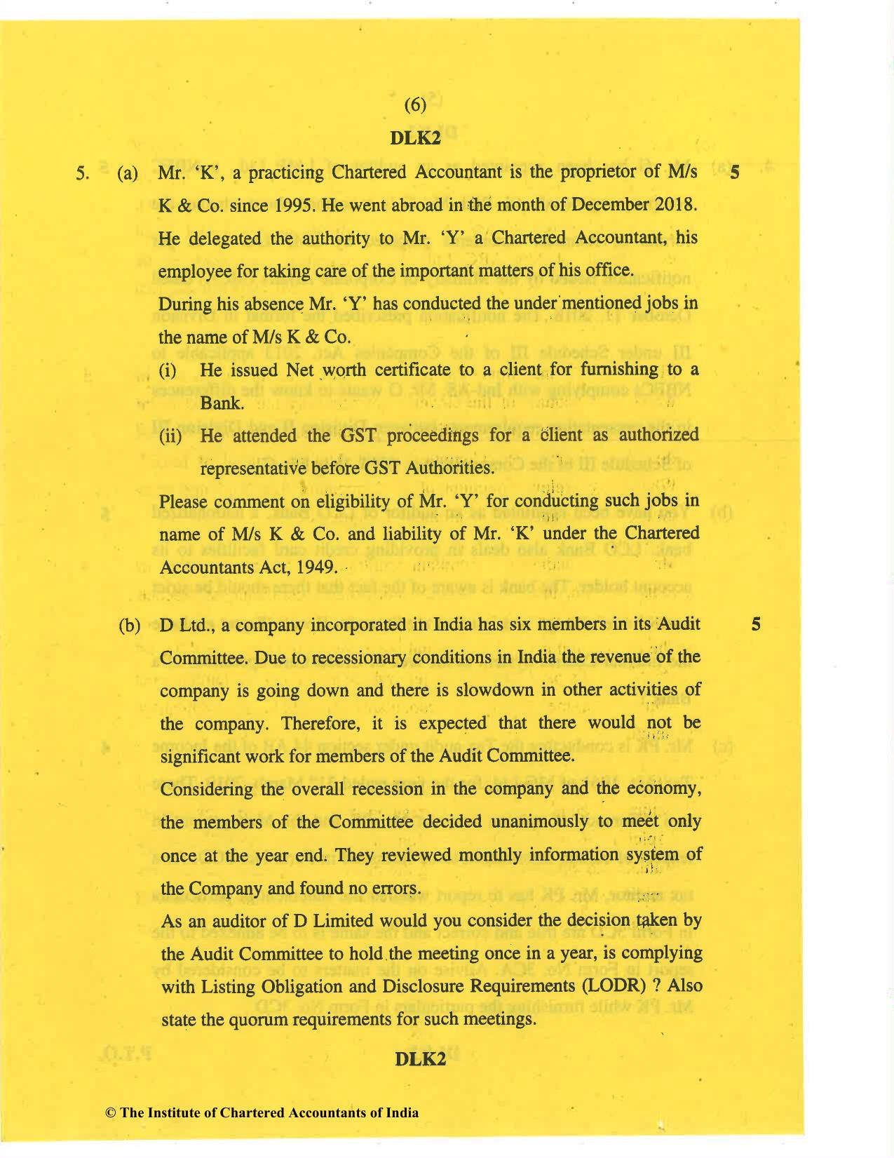 CA Final Nov 2019 Question Paper - Paper 3 – Advanced Auditing and Professional Ethics - Page 6