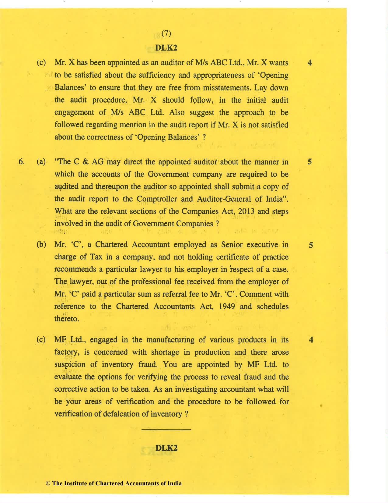 CA Final Nov 2019 Question Paper - Paper 3 – Advanced Auditing and Professional Ethics - Page 7