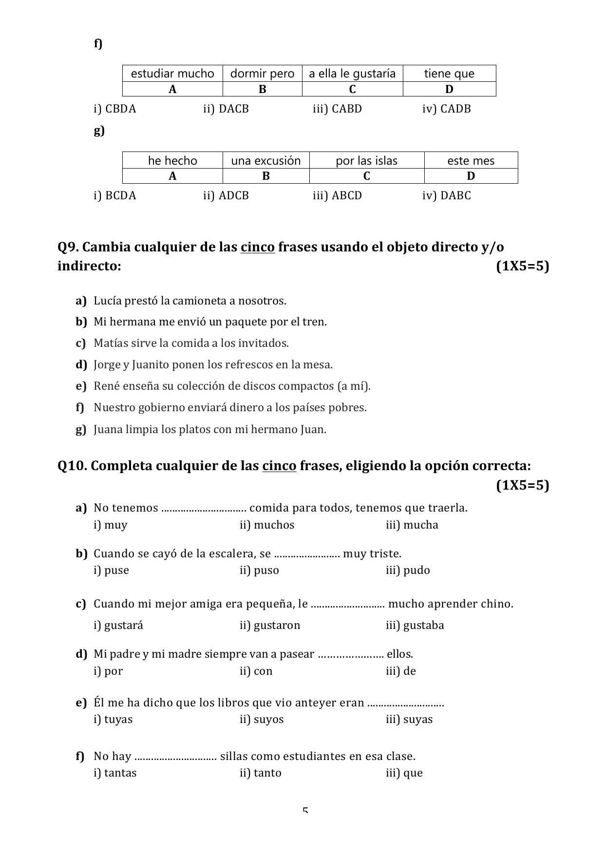 CBSE Class 10 Spanish Sample Paper 2024 - Page 5