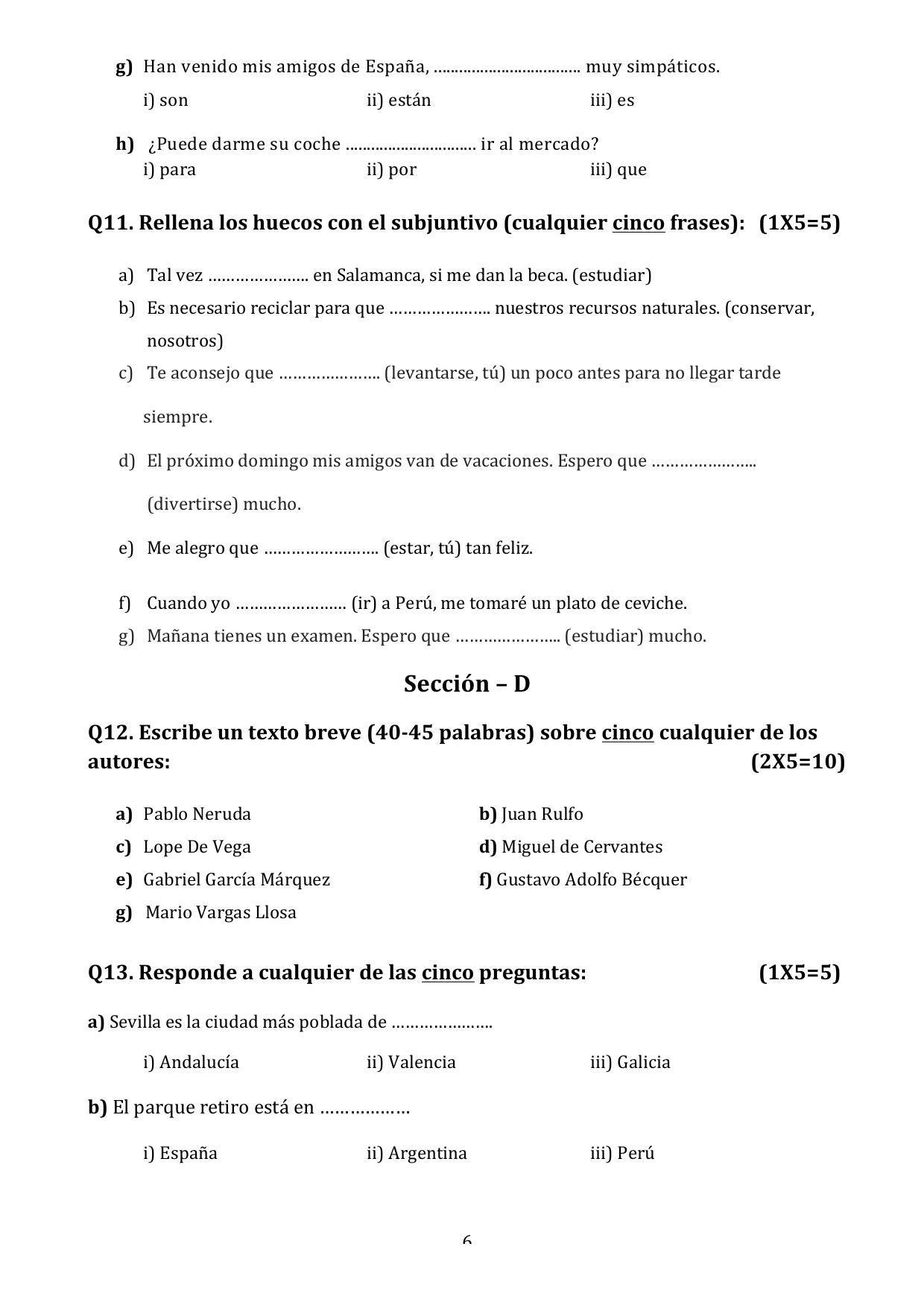 CBSE Class 10 Spanish Sample Paper 2024 - Page 6