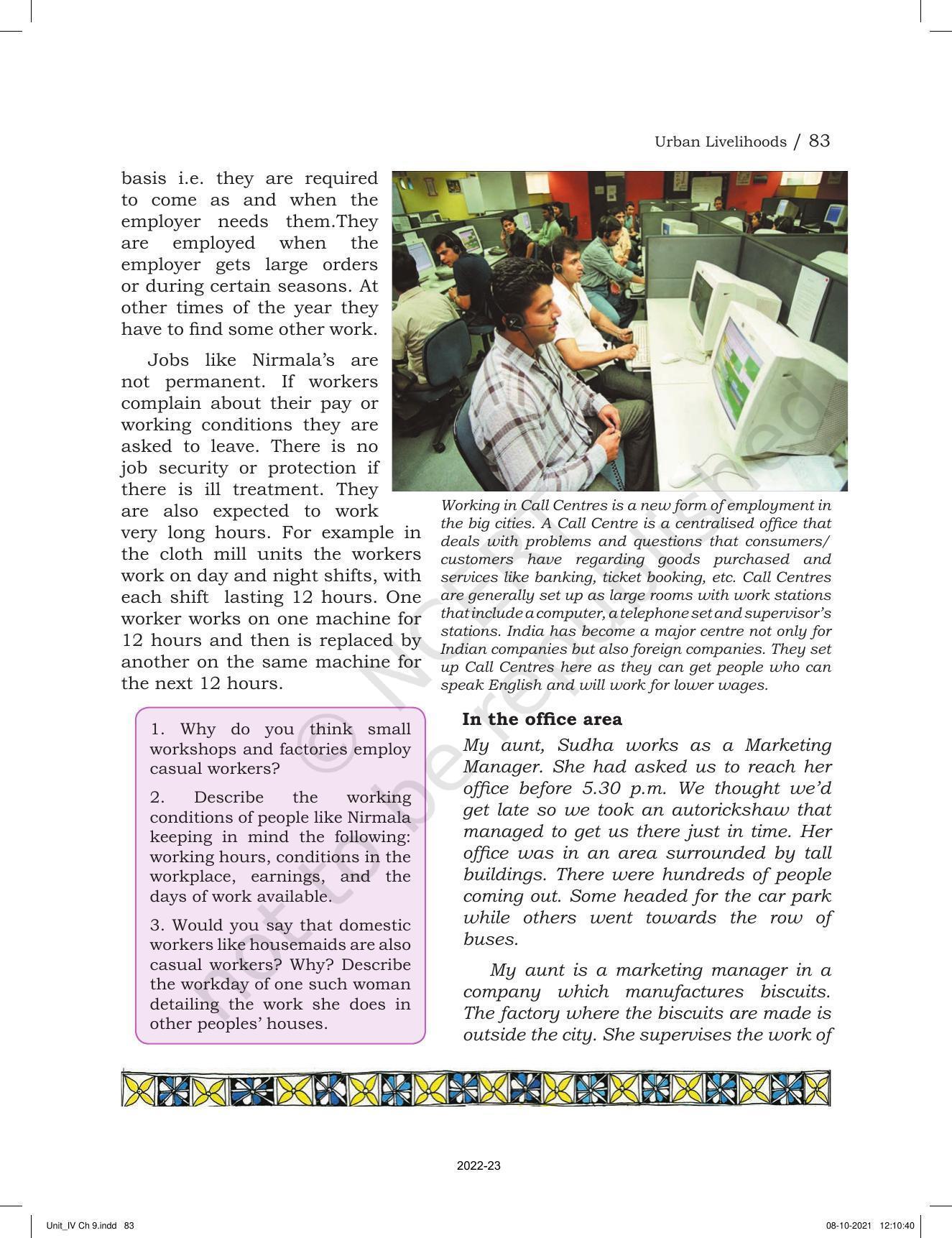 NCERT Book for Class 6 Social Science(Political Science) : Chapter 9-Urban Livelihoods - Page 8