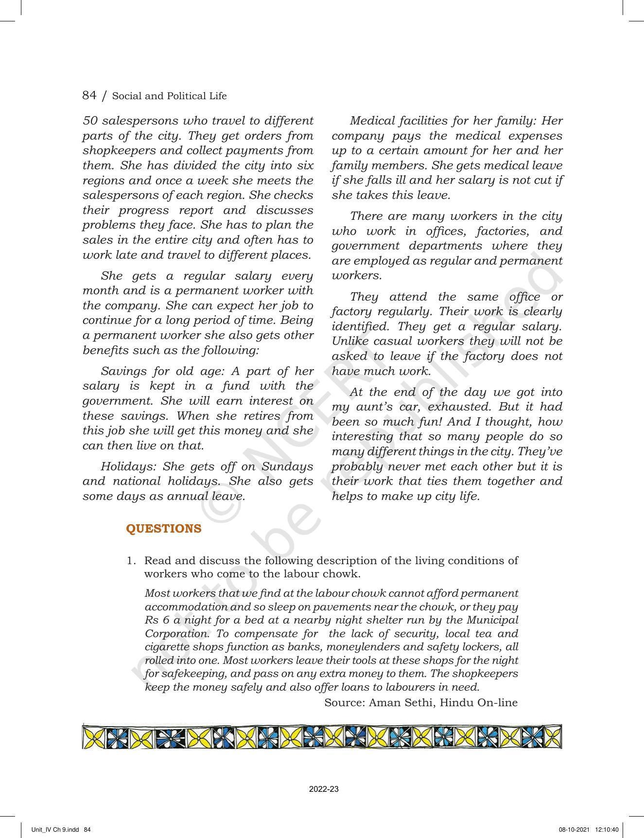 NCERT Book for Class 6 Social Science(Political Science) : Chapter 9-Urban Livelihoods - Page 9