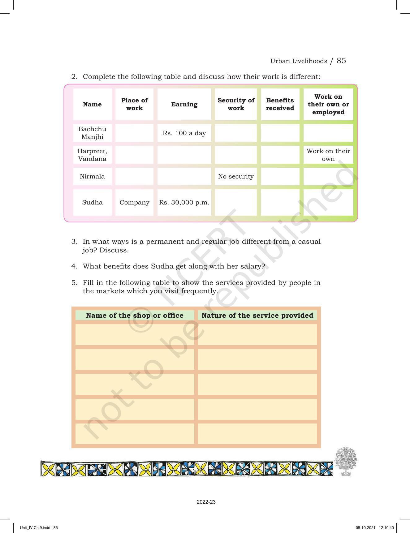 NCERT Book for Class 6 Social Science(Political Science) : Chapter 9-Urban Livelihoods - Page 10