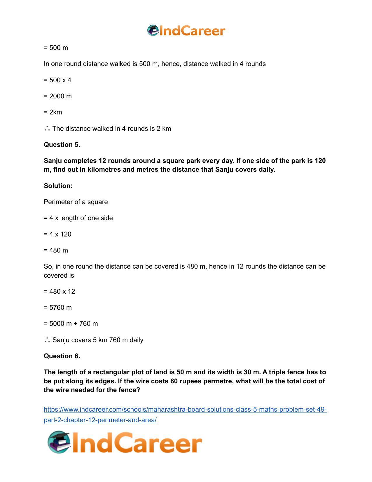 Maharashtra Board Solutions Class 5-Maths (Problem Set 49) - Part 2: Chapter 12- Perimeter and Area - Page 4