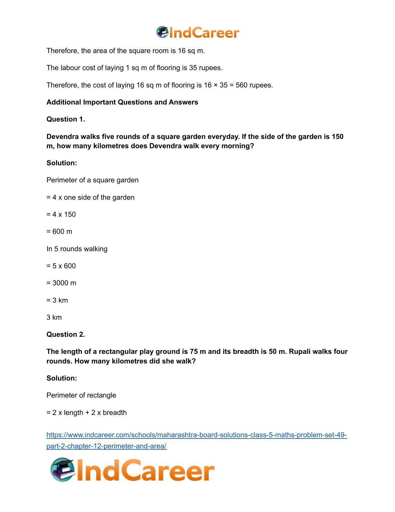 Maharashtra Board Solutions Class 5-Maths (Problem Set 49) - Part 2: Chapter 12- Perimeter and Area - Page 15