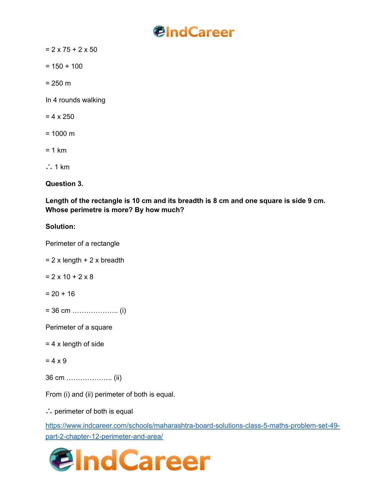 Maharashtra Board Solutions Class 5-Maths (Problem Set 49) - Part 2: Chapter 12- Perimeter and Area - Page 16