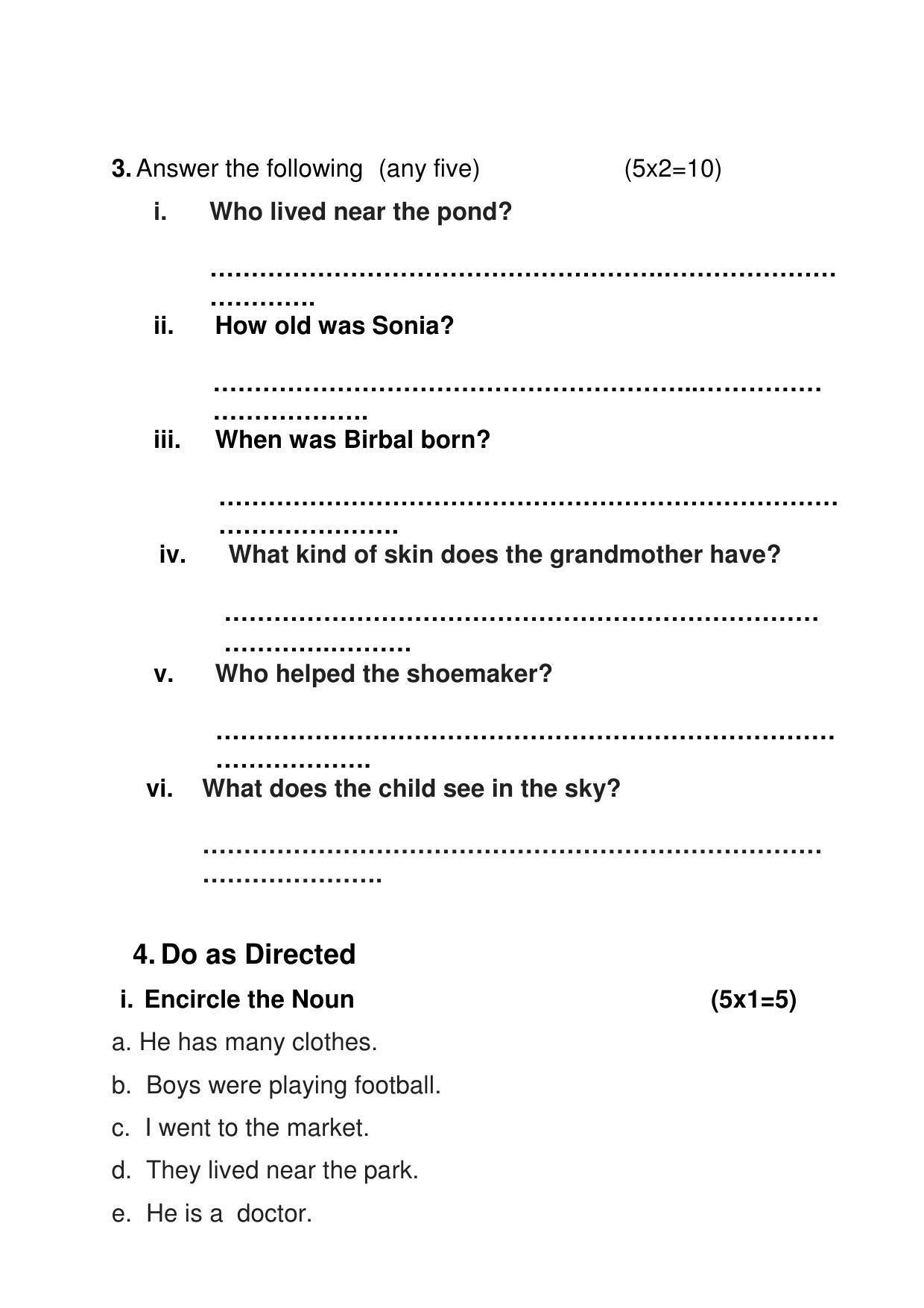 PSEB Class 5 English (DA Students) Model Paper 2024 - Page 2
