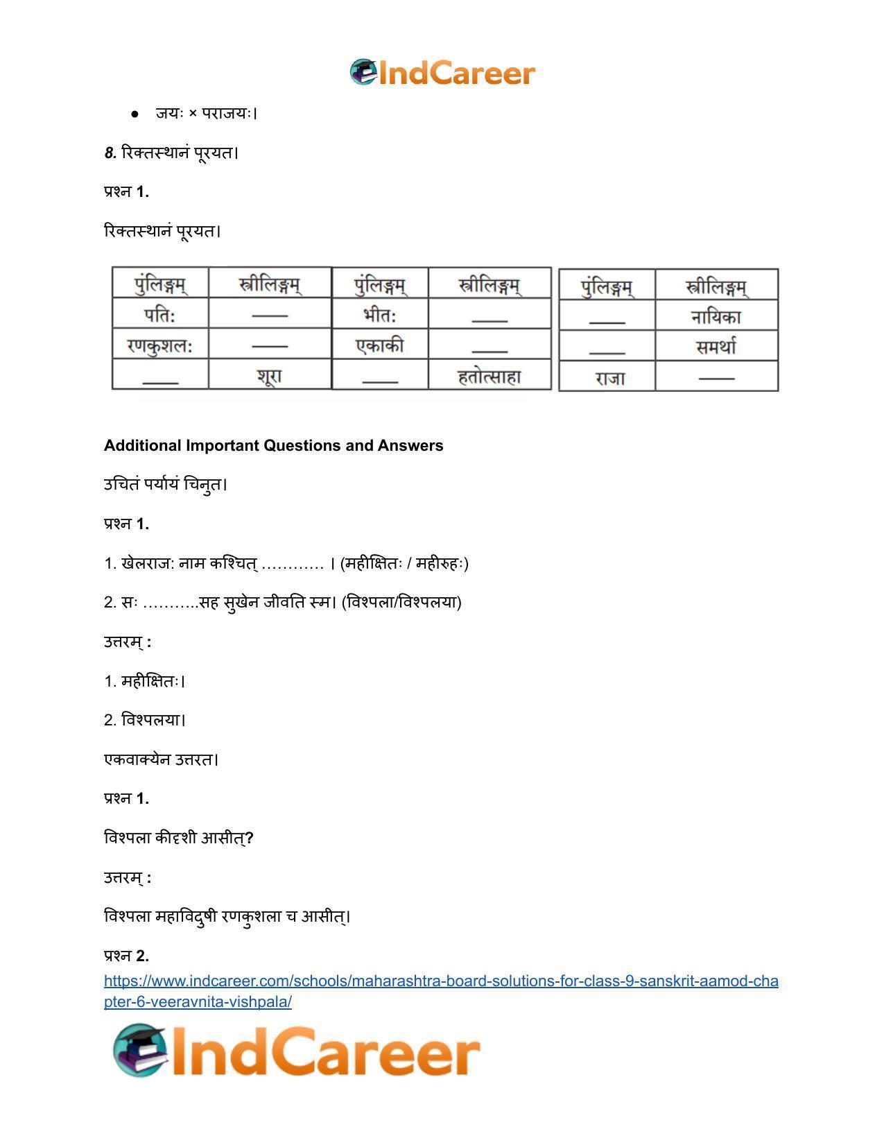 Maharashtra Board Solutions for Class 9- Sanskrit Aamod: Chapter 6- वीरवनिता विश्पला - Page 8