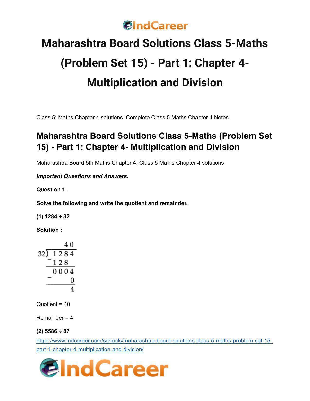 Maharashtra Board Solutions Class 5-Maths (Problem Set 15) - Part 1: Chapter 4- Multiplication and Division - Page 2