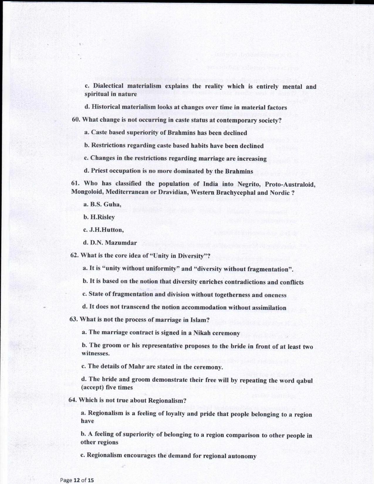 Odisha CPET 2021 SOCIOLOGY Question Paper - Page 12