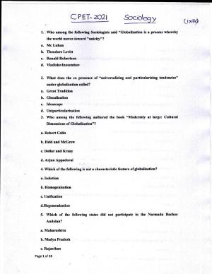 Odisha CPET 2021 SOCIOLOGY Question Paper