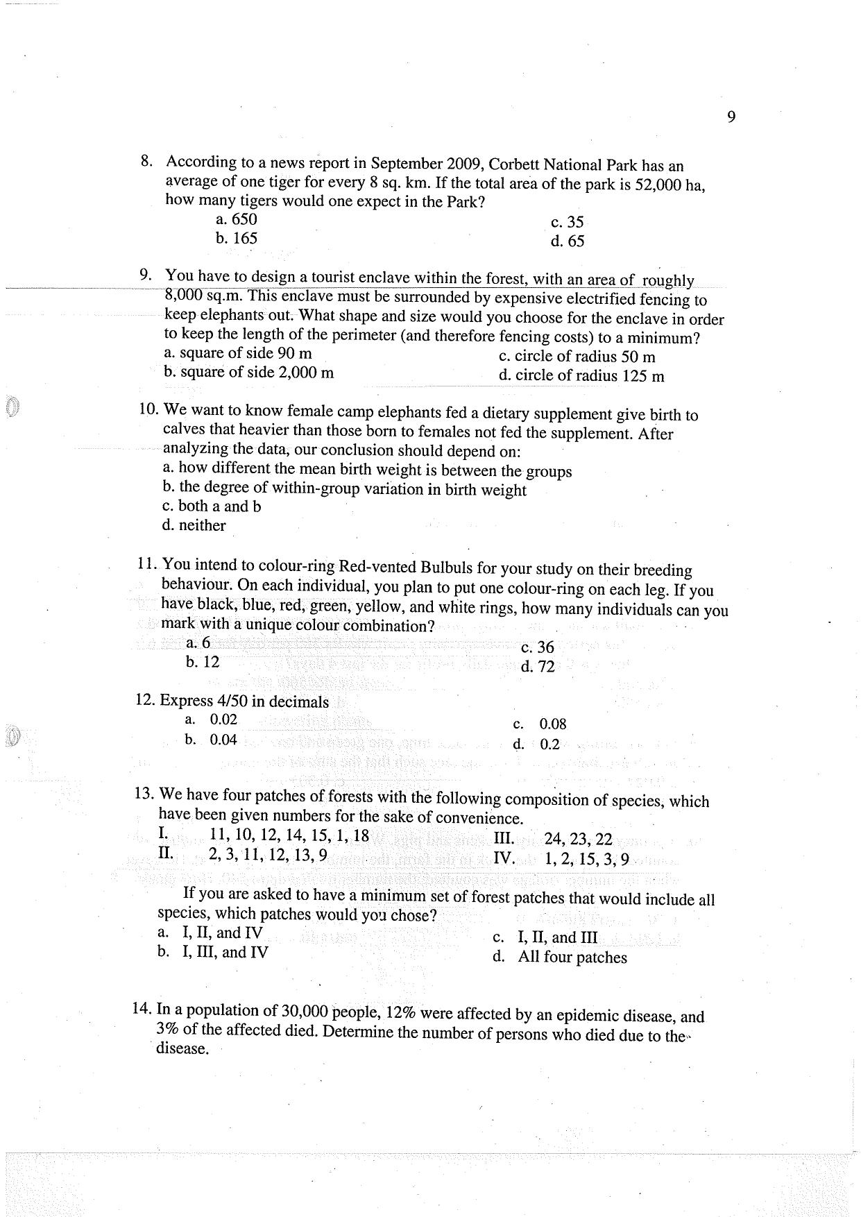 JGEEBILS Wildlife Biology & Conservation Question Paper 2010 - Page 9