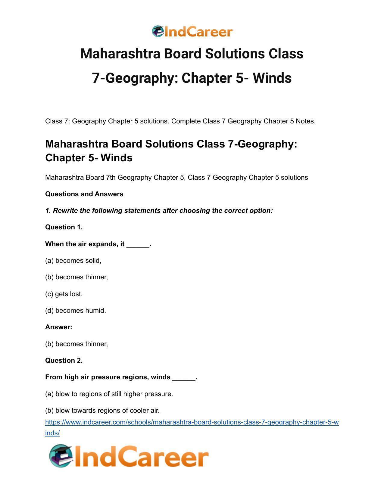 Maharashtra Board Solutions Class 7-Geography: Chapter 5- Winds - Page 2