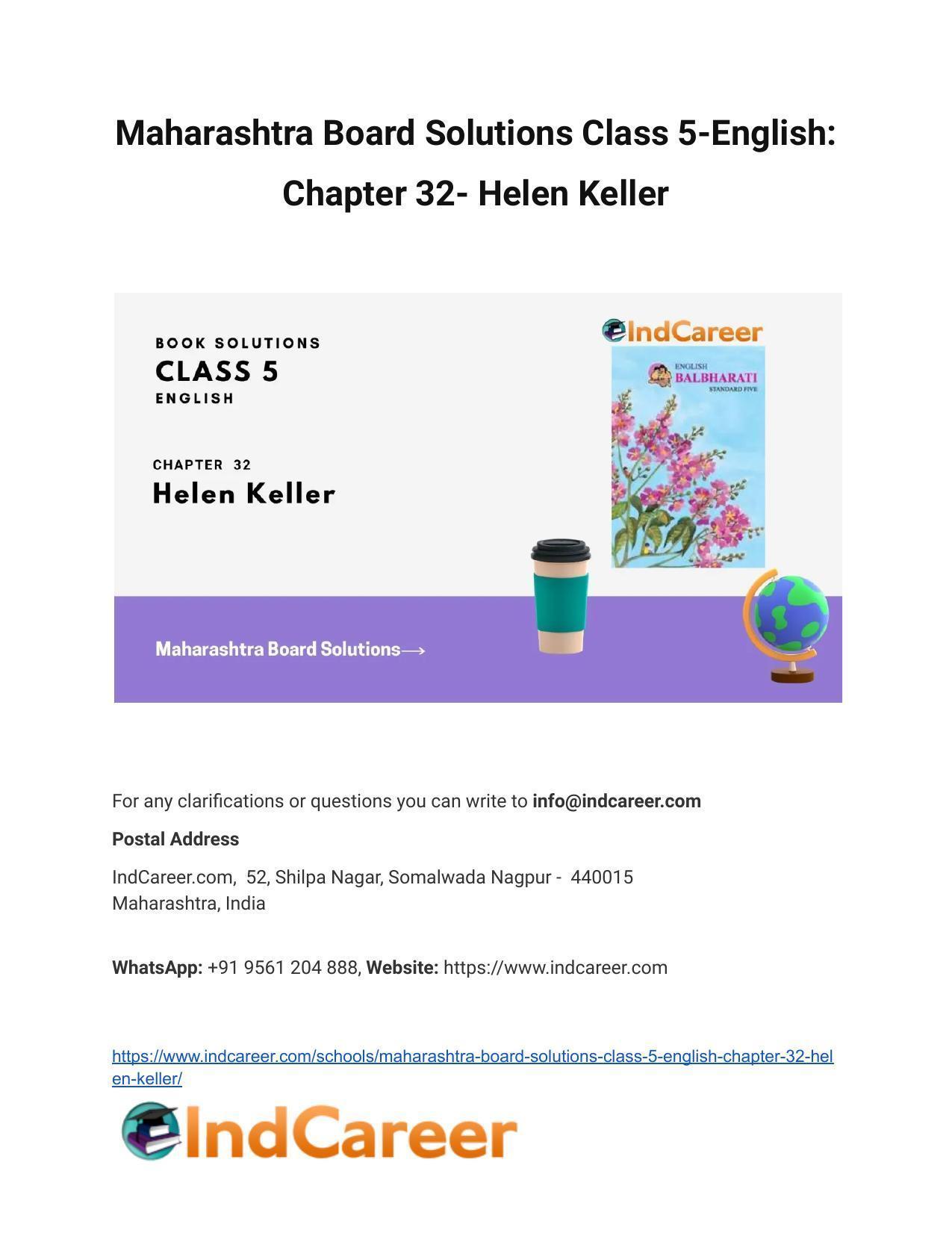 Maharashtra Board Solutions Class 5-English: Chapter 32- Helen Keller - Page 1