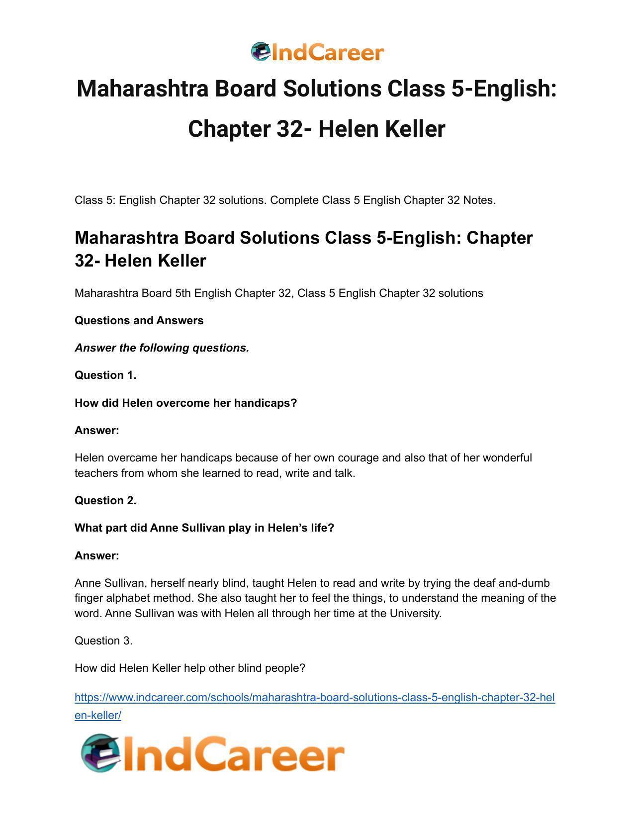 Maharashtra Board Solutions Class 5-English: Chapter 32- Helen Keller - Page 2