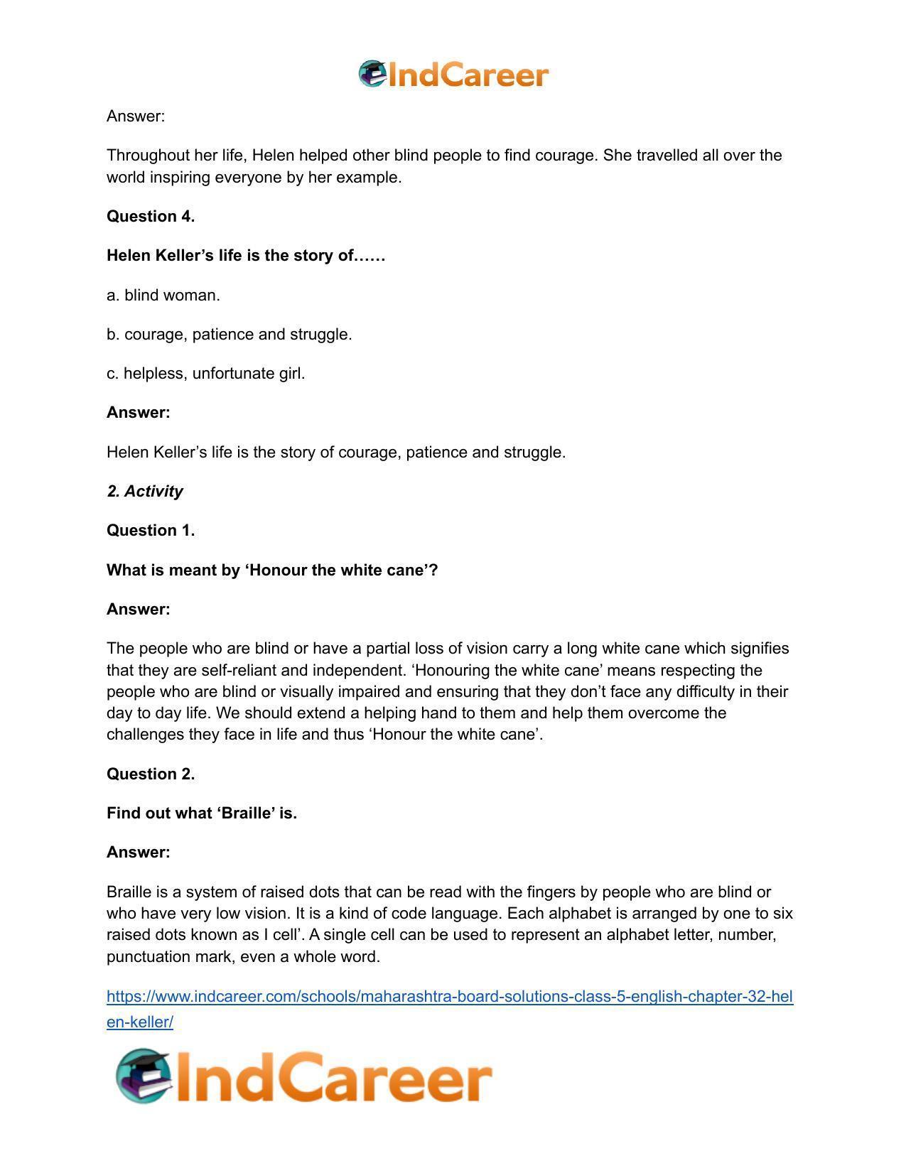 Maharashtra Board Solutions Class 5-English: Chapter 32- Helen Keller - Page 3