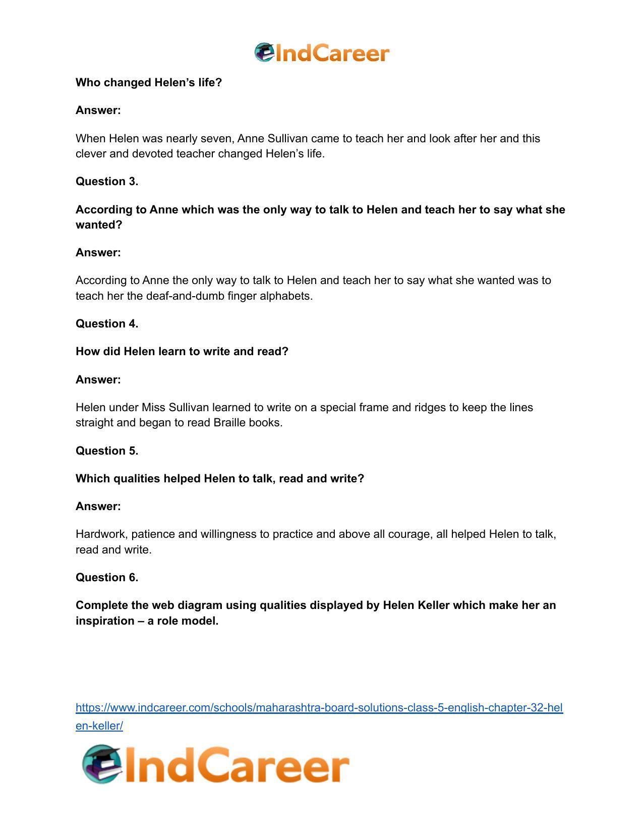 Maharashtra Board Solutions Class 5-English: Chapter 32- Helen Keller - Page 5