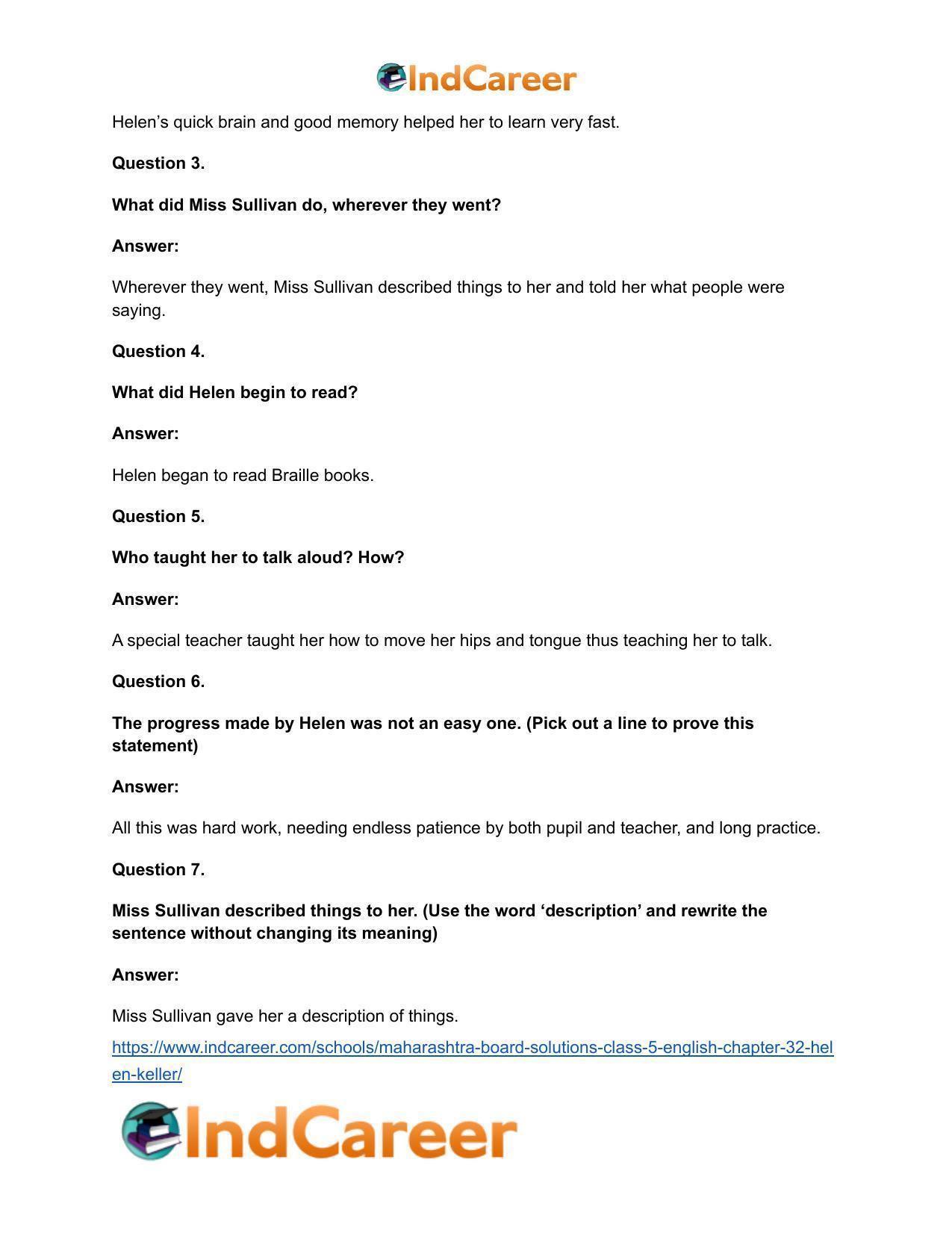 Maharashtra Board Solutions Class 5-English: Chapter 32- Helen Keller - Page 10