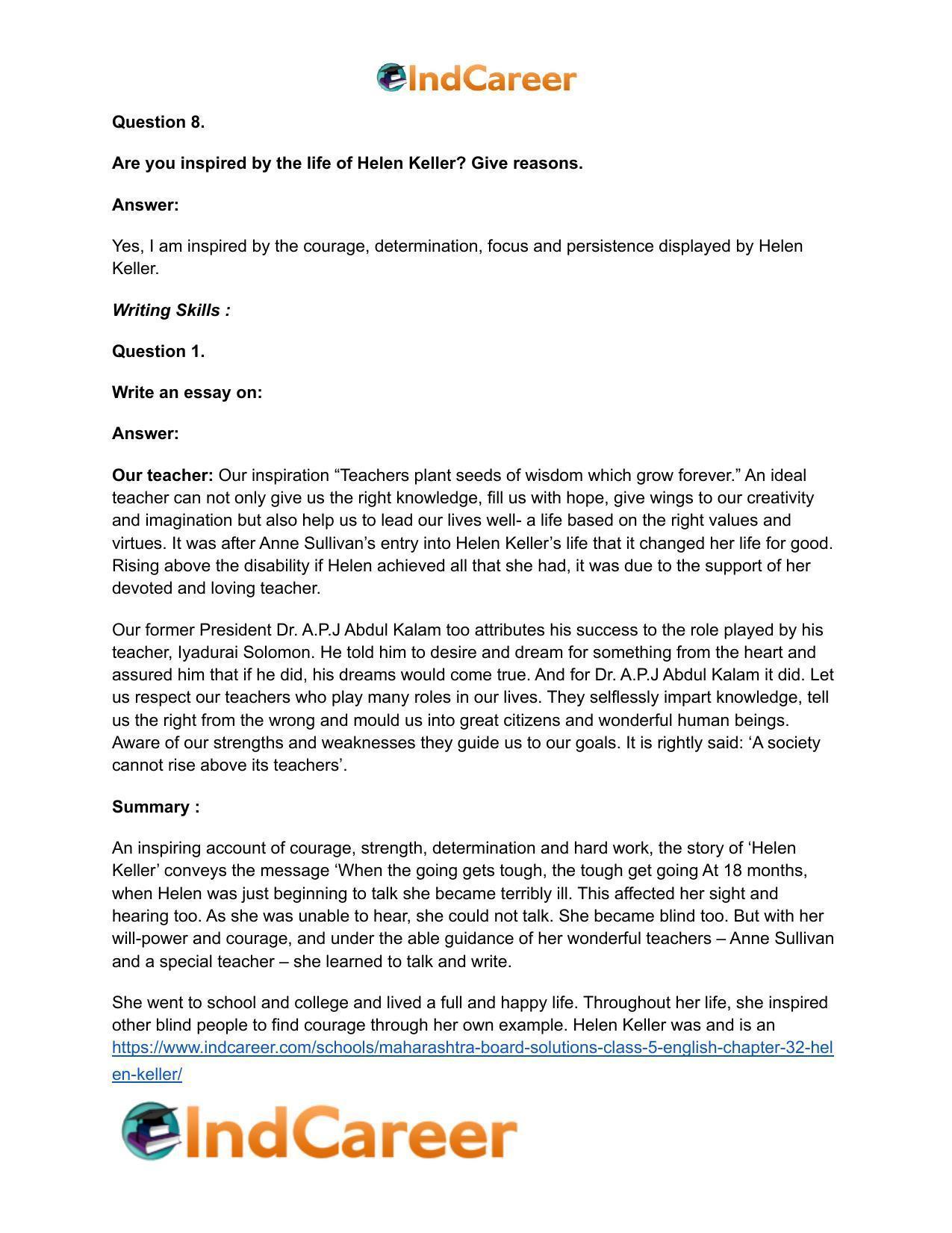 Maharashtra Board Solutions Class 5-English: Chapter 32- Helen Keller - Page 11