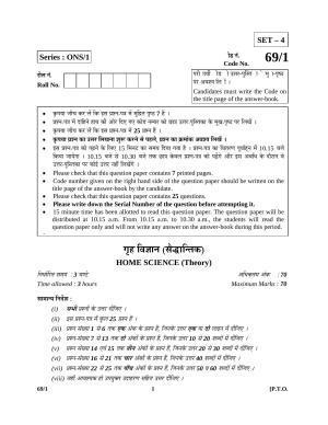CBSE Class 12 69-1 HOME SCIENCE 2016 Question Paper