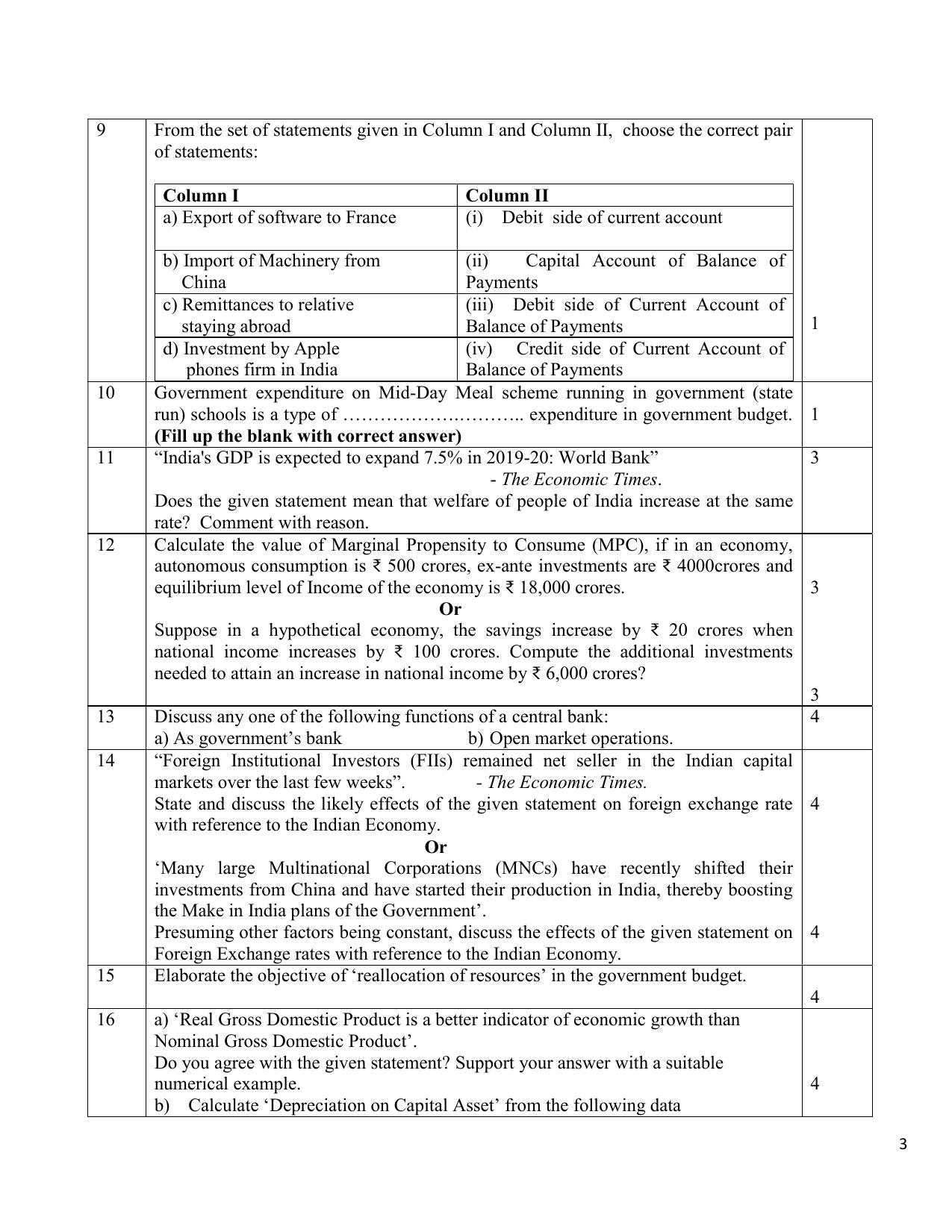 CBSE Class 12 Economics Skill Education-Sample Paper 2019-20 - Page 3