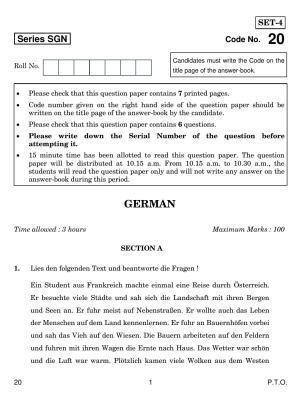 CBSE Class 12 20 GERMAN 2018 Question Paper