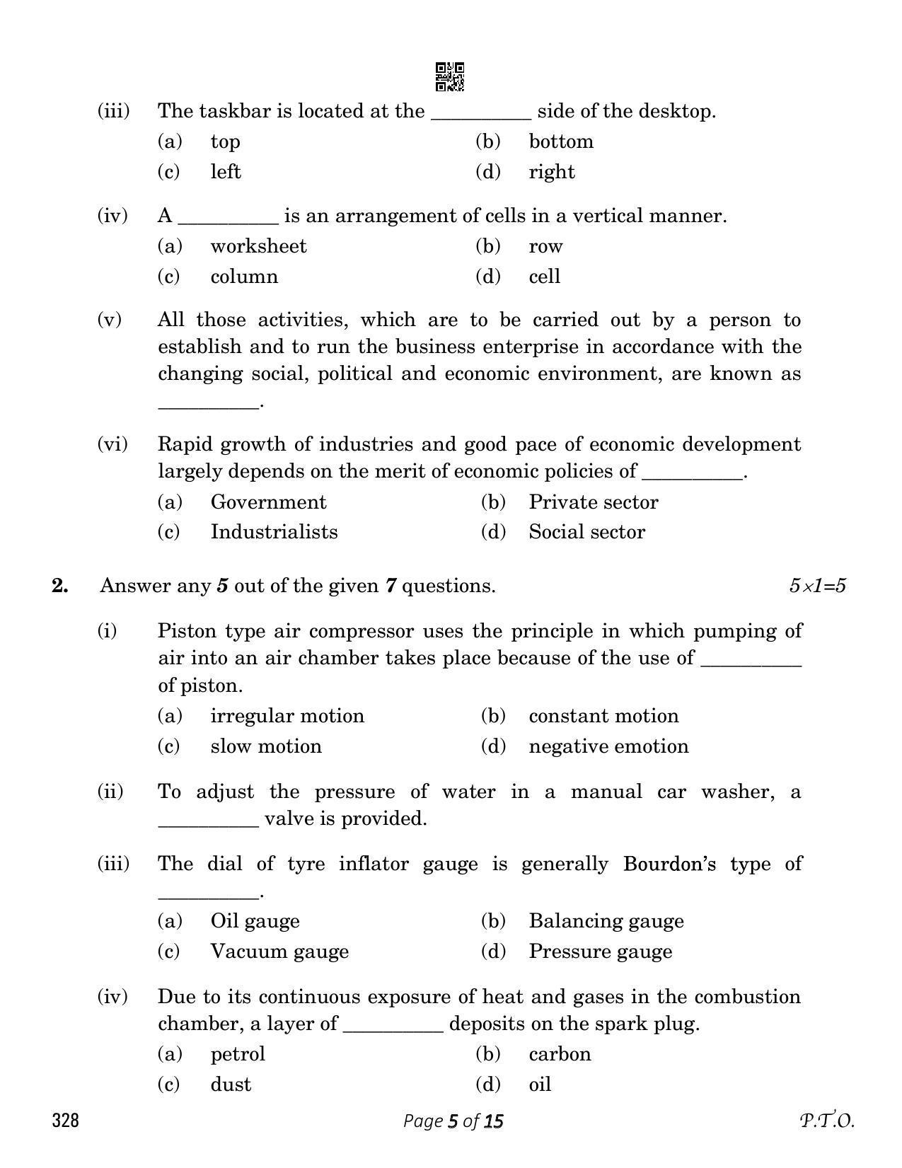 CBSE Class 12 Automotive (Compartment) 2023 Question Paper - Page 5