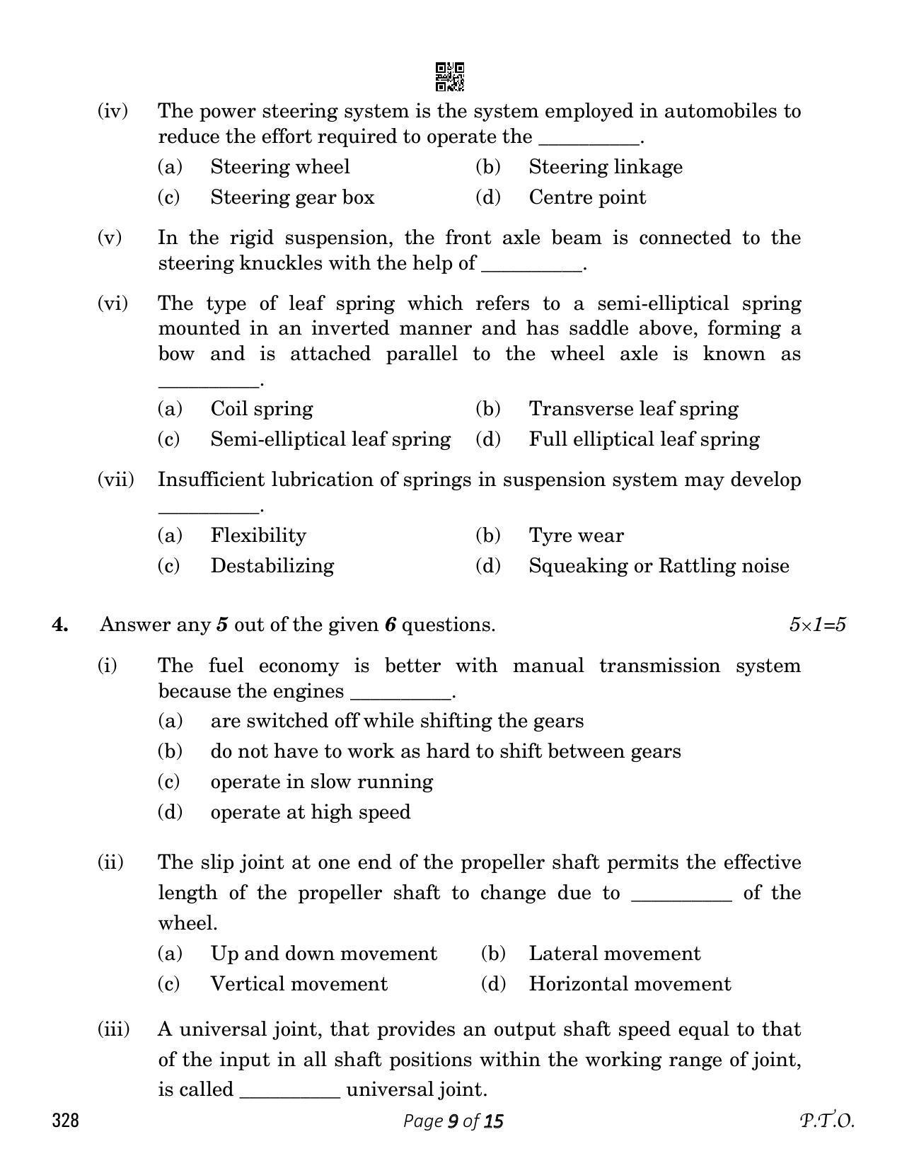 CBSE Class 12 Automotive (Compartment) 2023 Question Paper - Page 9