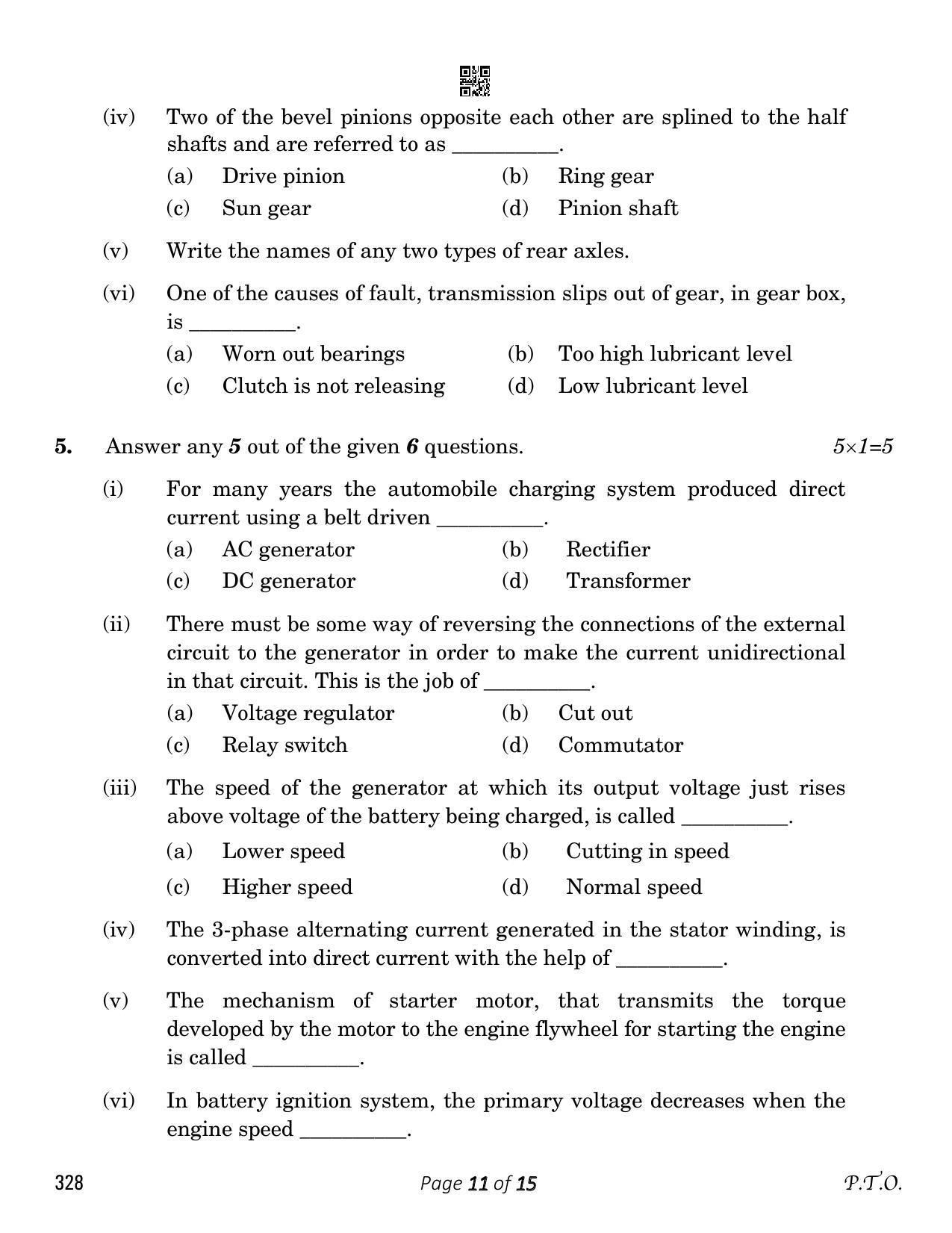 CBSE Class 12 Automotive (Compartment) 2023 Question Paper - Page 11