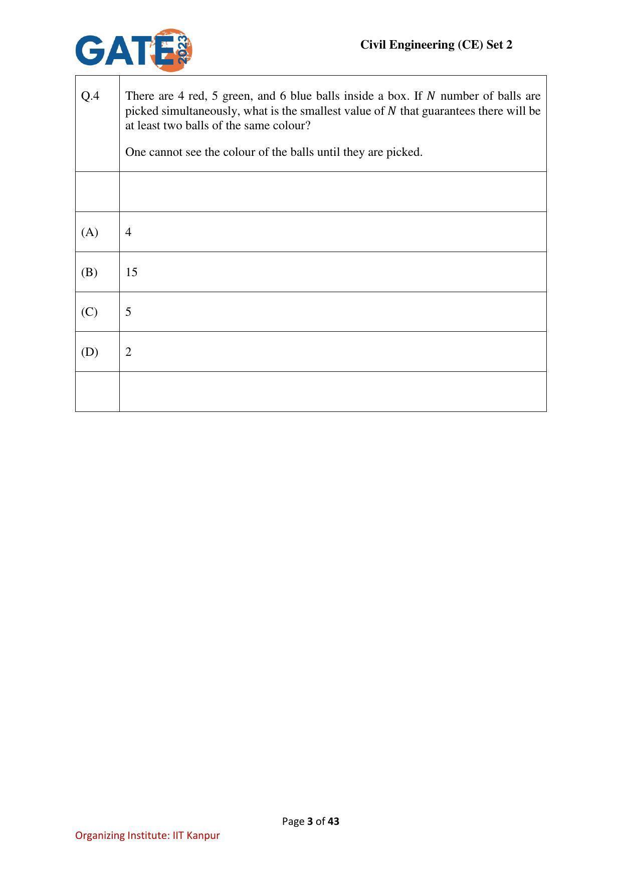 GATE 2023 Civil Engineering (CE-2) (Afternoon) Question Paper - Page 3