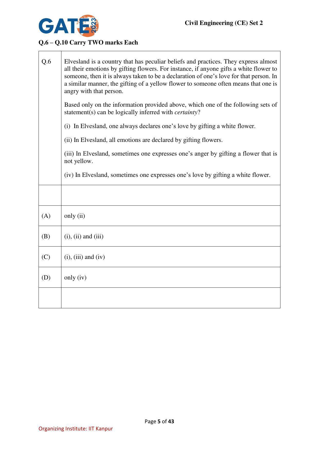 GATE 2023 Civil Engineering (CE-2) (Afternoon) Question Paper - Page 5