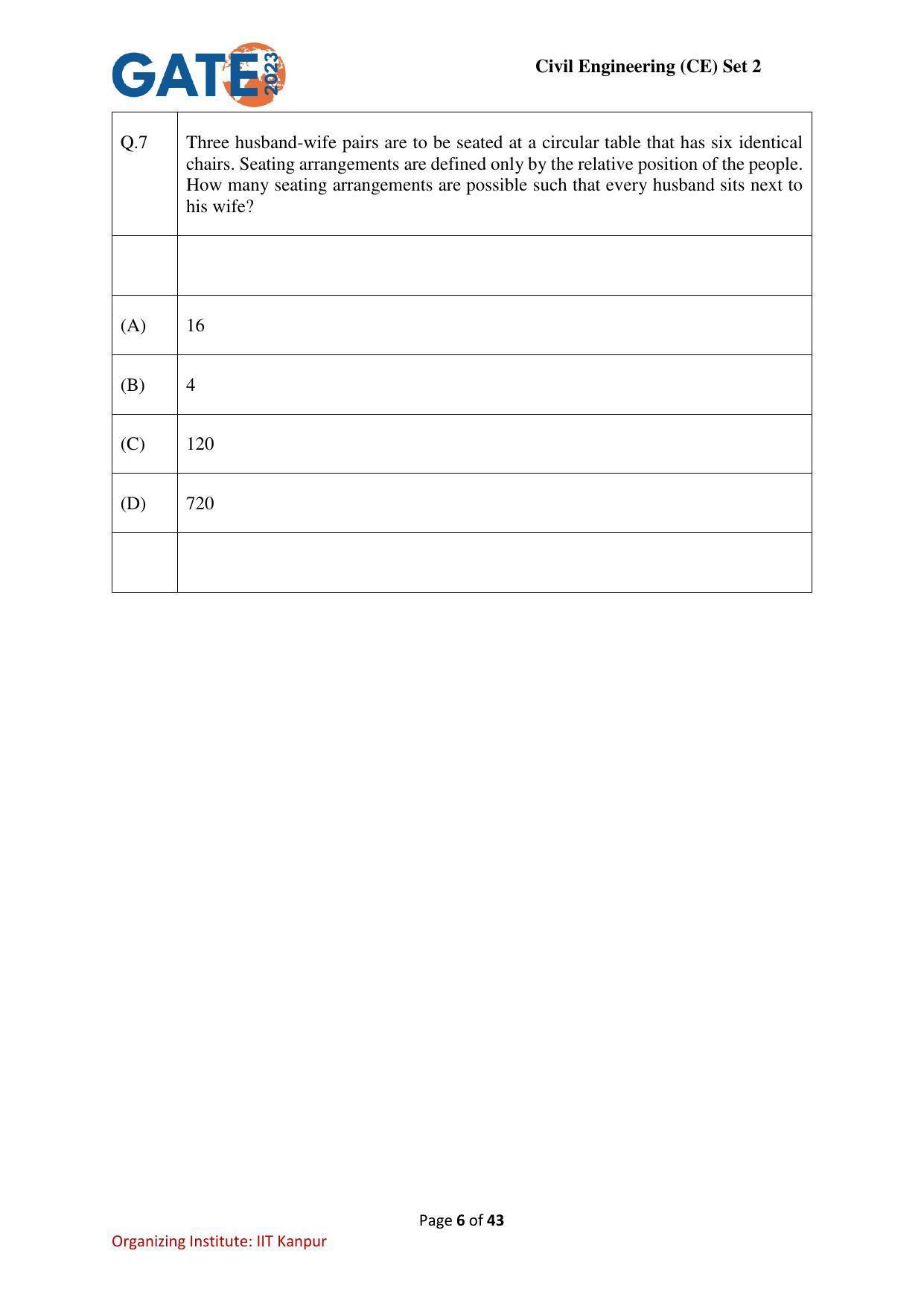 GATE 2023 Civil Engineering (CE-2) (Afternoon) Question Paper - Page 6