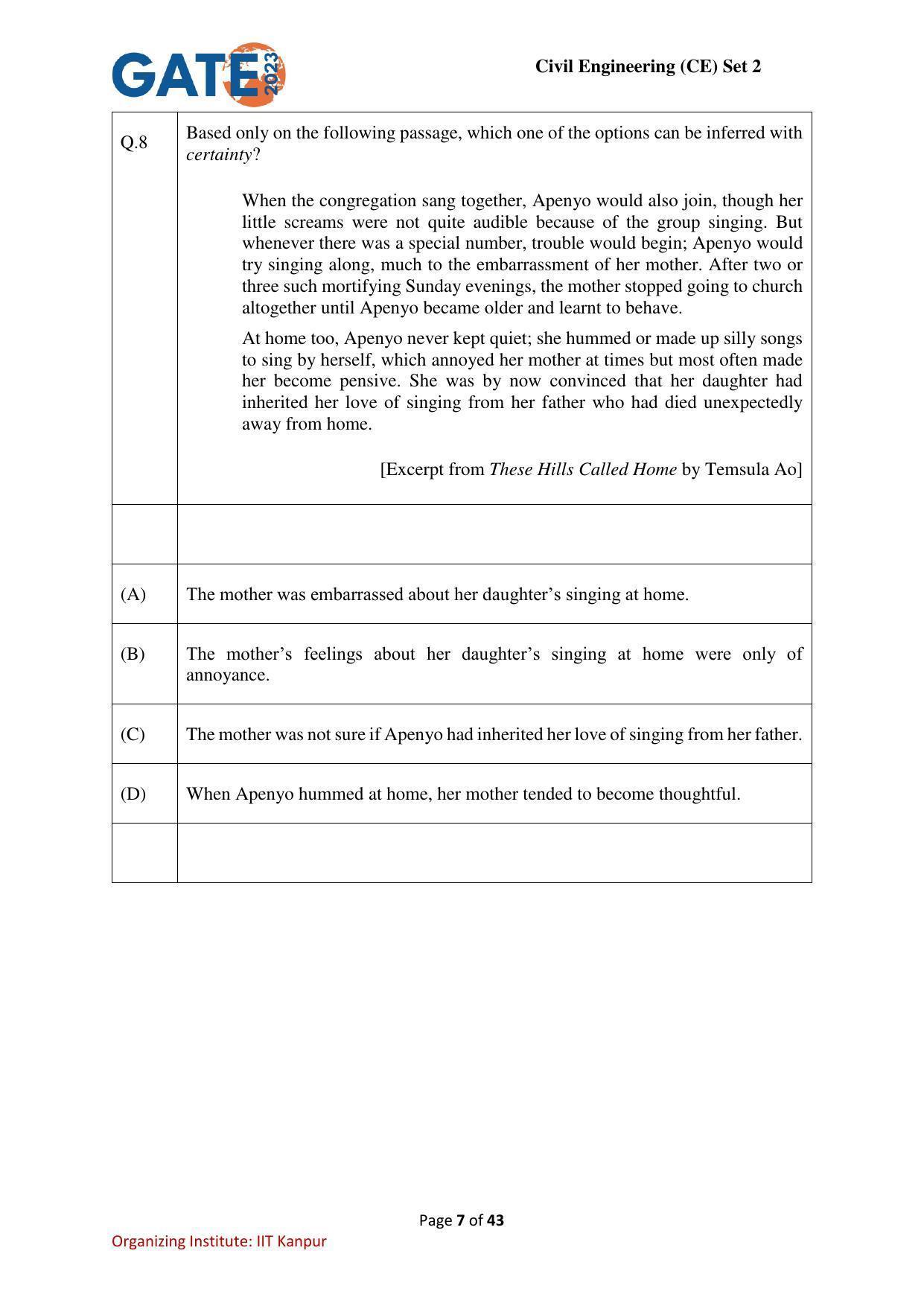 GATE 2023 Civil Engineering (CE-2) (Afternoon) Question Paper - Page 7