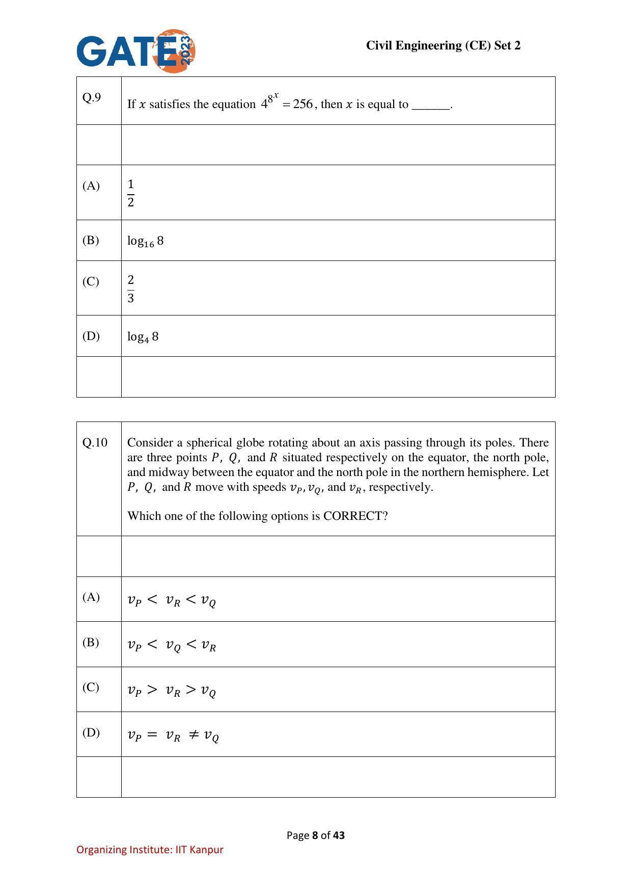 GATE 2023 Civil Engineering (CE-2) (Afternoon) Question Paper - Page 8
