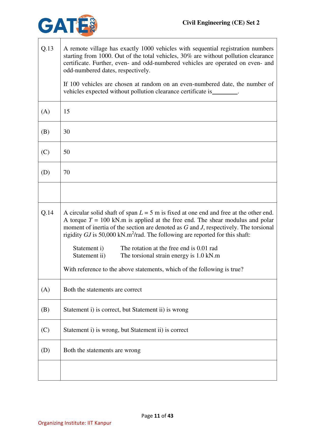 GATE 2023 Civil Engineering (CE-2) (Afternoon) Question Paper - Page 11