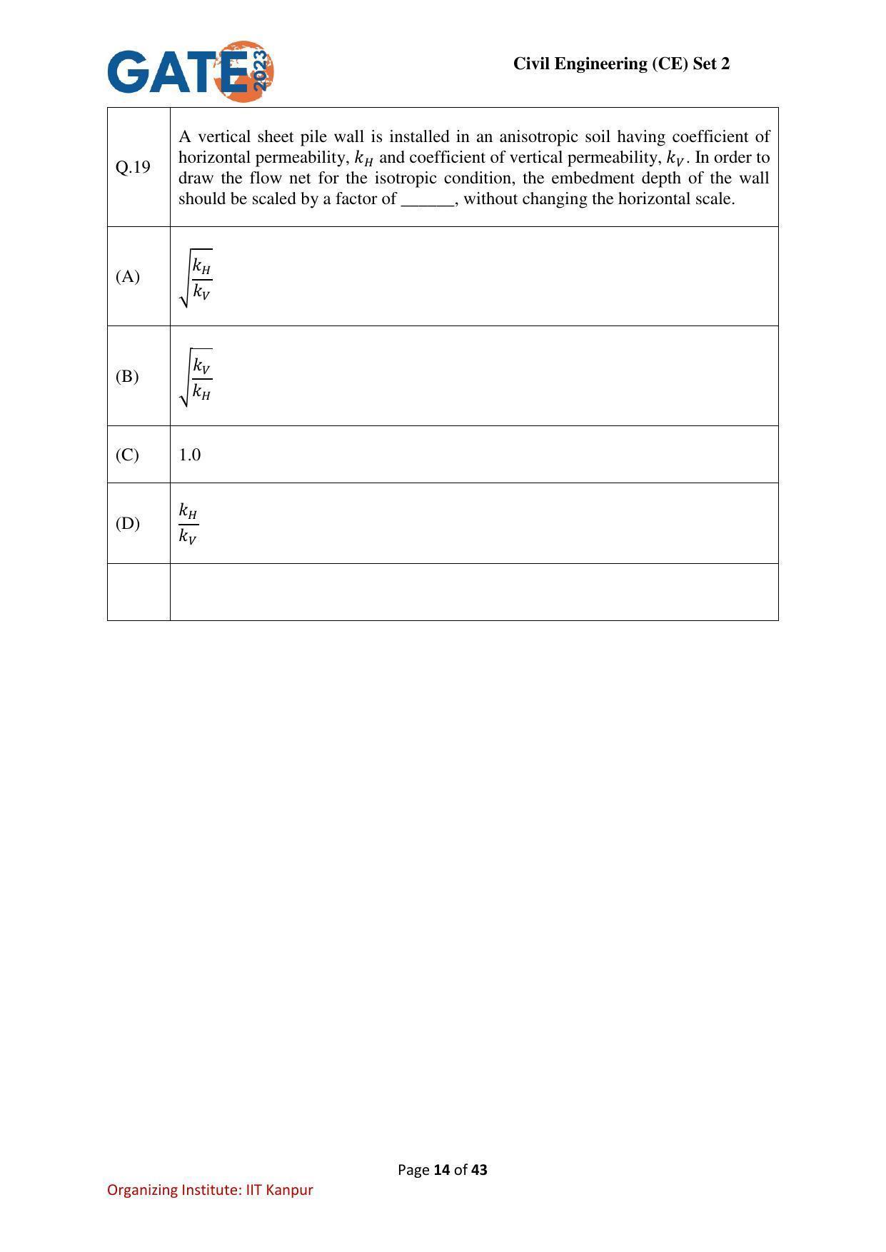 GATE 2023 Civil Engineering (CE-2) (Afternoon) Question Paper - Page 14